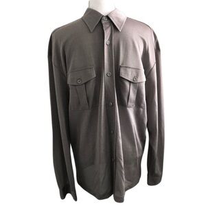 Metallic Looking Button Down Casual Long Sleeve Shirt Gray Size Large